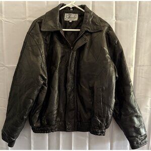Fondini‎ Fashions Men L Heavy Black Genuine Leather Jacket Coat 80s 90s Vintage